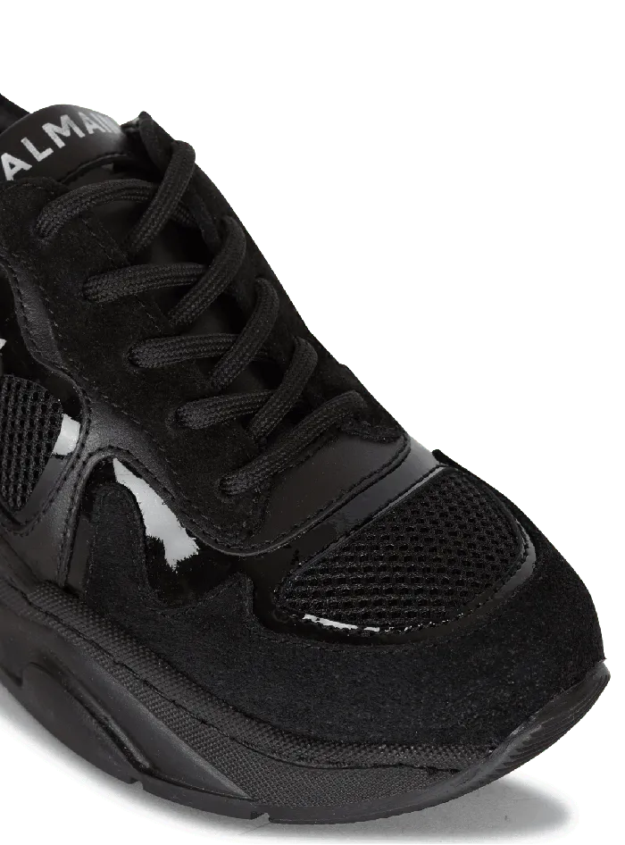 Balmain Kids Patent Leather And Suede Trainers Black