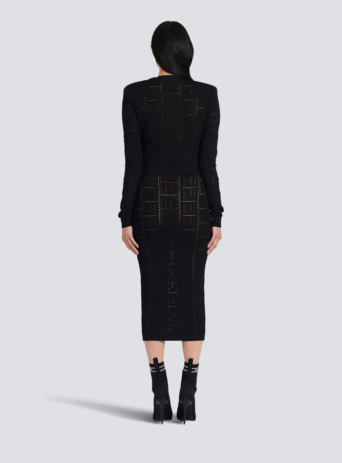 Balmain Knitwear Women Cropped Ecodesigned Sweater With Monogram Black