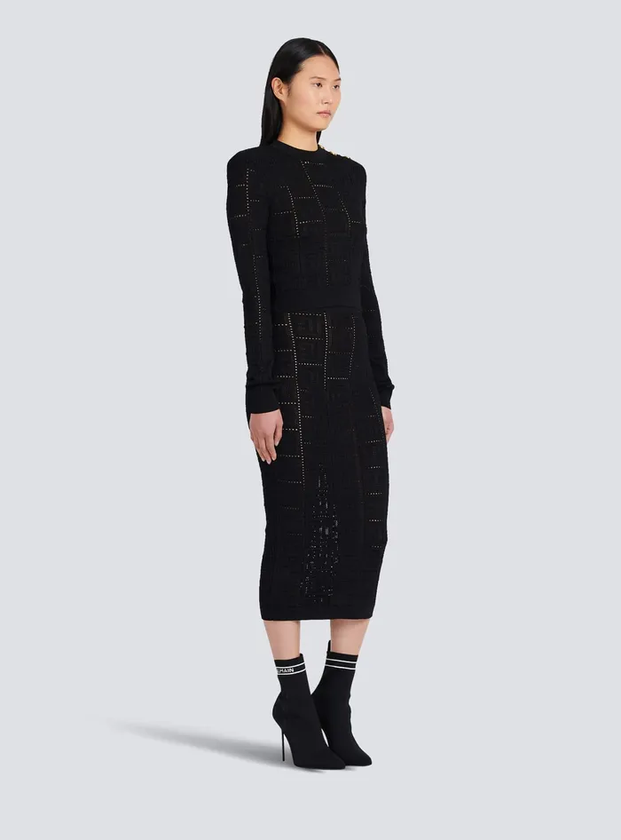 Balmain Knitwear Women Cropped Ecodesigned Sweater With Monogram Black