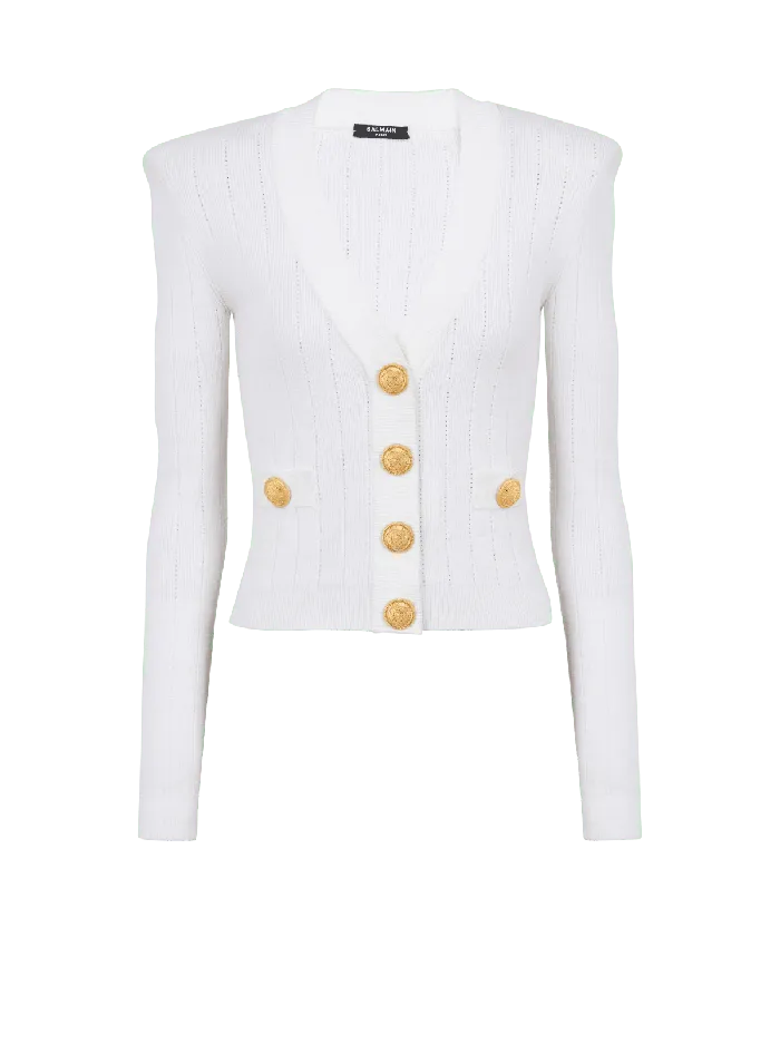 Balmain Knitwear Women Cropped Knit Cardigan White