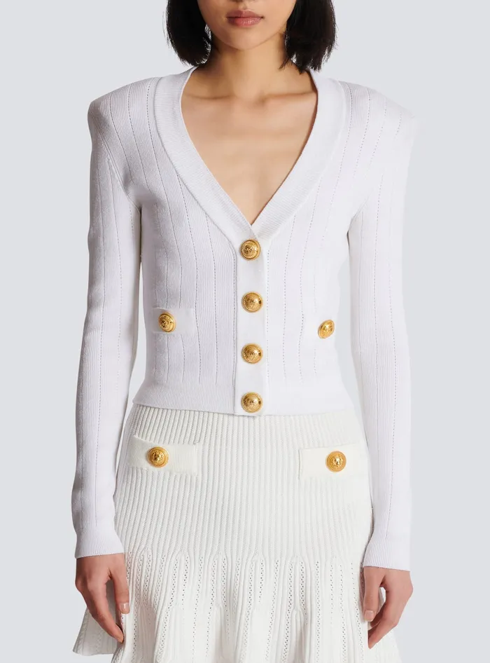 Balmain Knitwear Women Cropped Knit Cardigan White