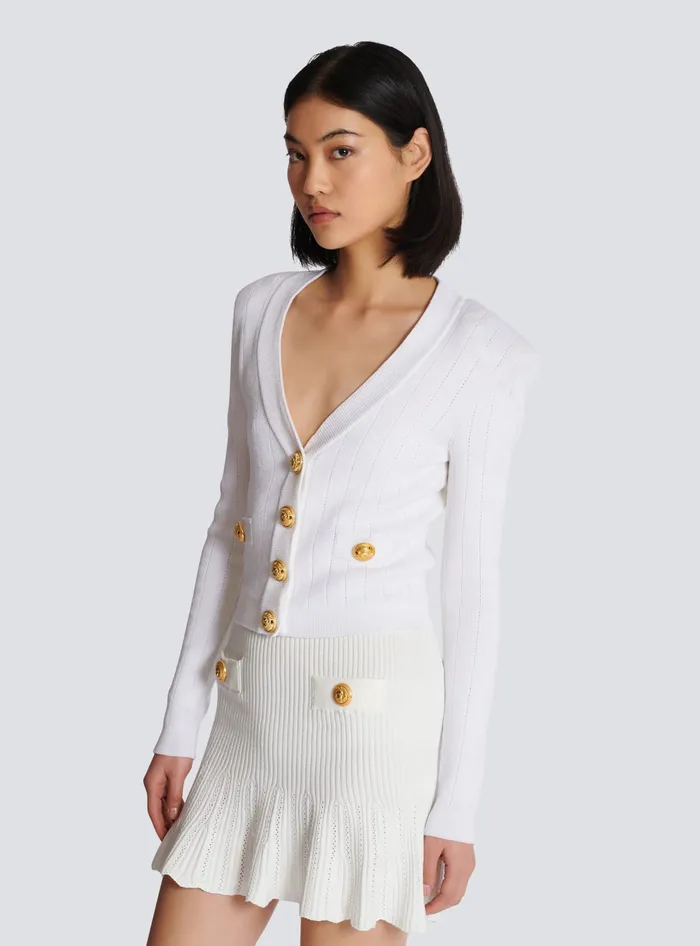 Balmain Knitwear Women Cropped Knit Cardigan White