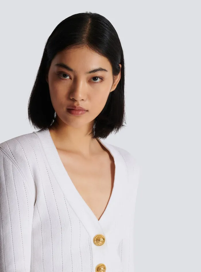 Balmain Knitwear Women Cropped Knit Cardigan White