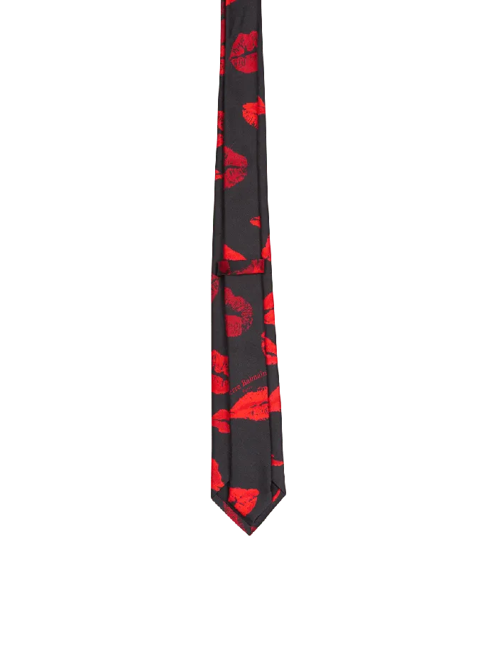 Balmain Other Accessories Men Slim Silk Tie With Kiss Print Black