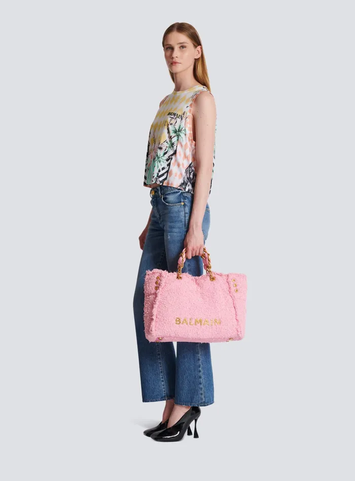 Balmain Shoulder Bags Women 1945 Soft Tweed Tote Bag Pink