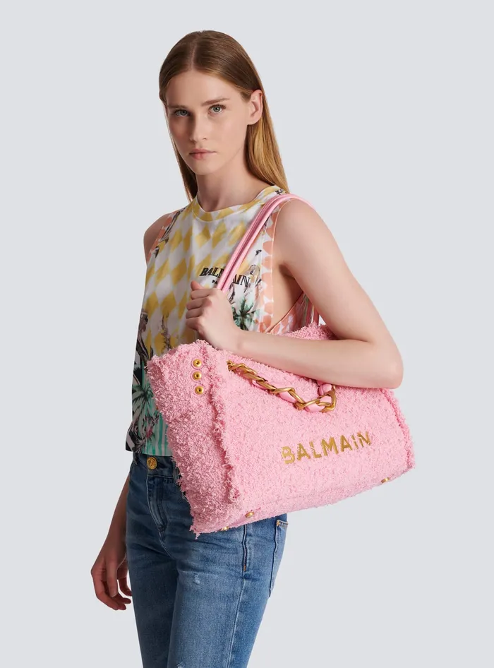 Balmain Shoulder Bags Women 1945 Soft Tweed Tote Bag Pink