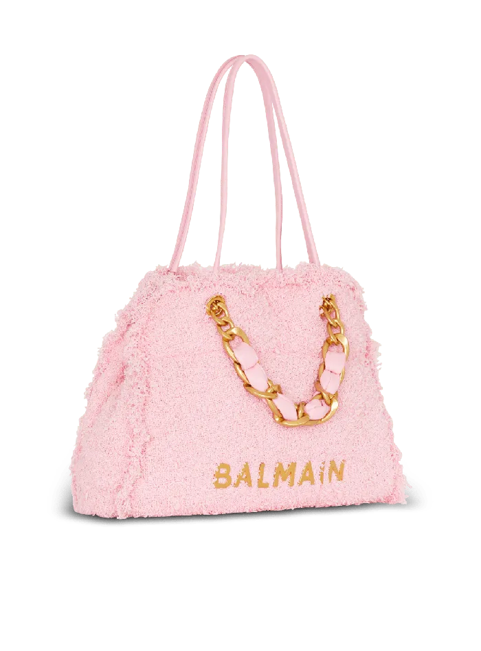 Balmain Shoulder Bags Women 1945 Soft Tweed Tote Bag Pink