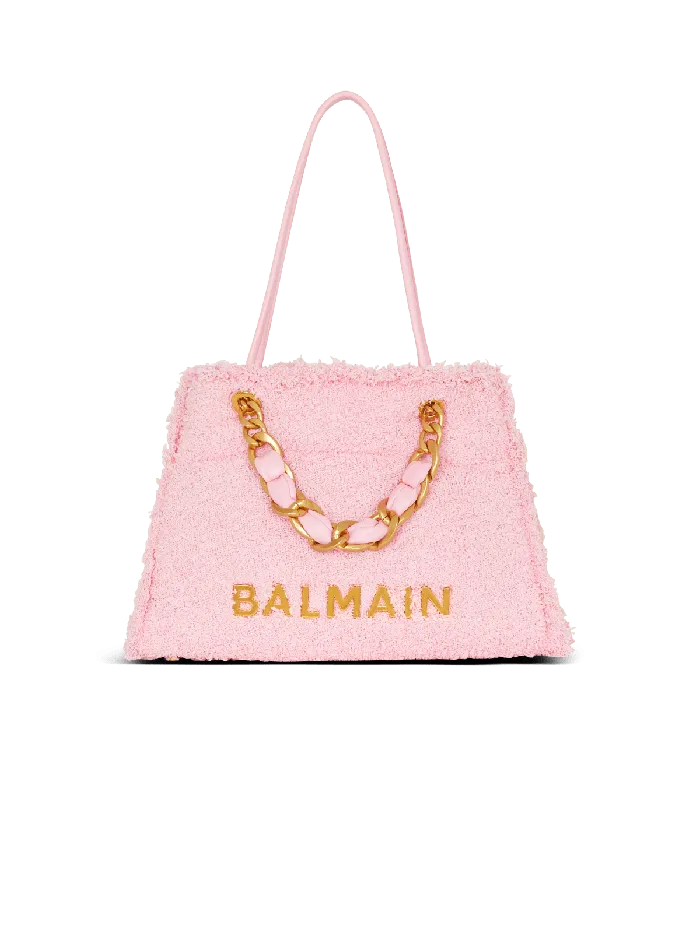 Balmain Shoulder Bags Women 1945 Soft Tweed Tote Bag Pink