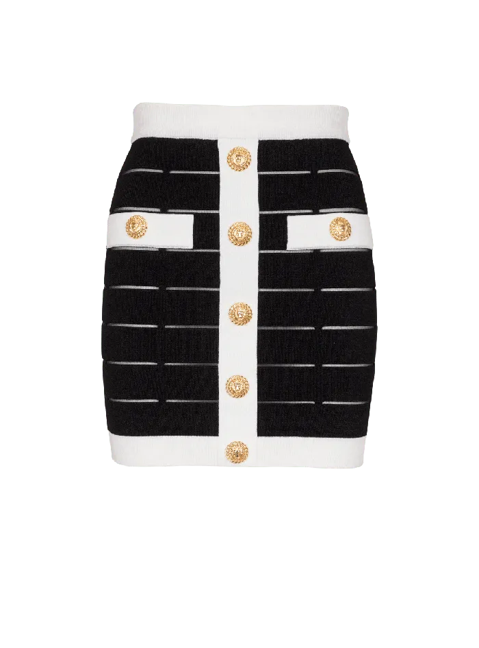 Balmain Skirts Women Twotone Buttoned Knit Skirt Black