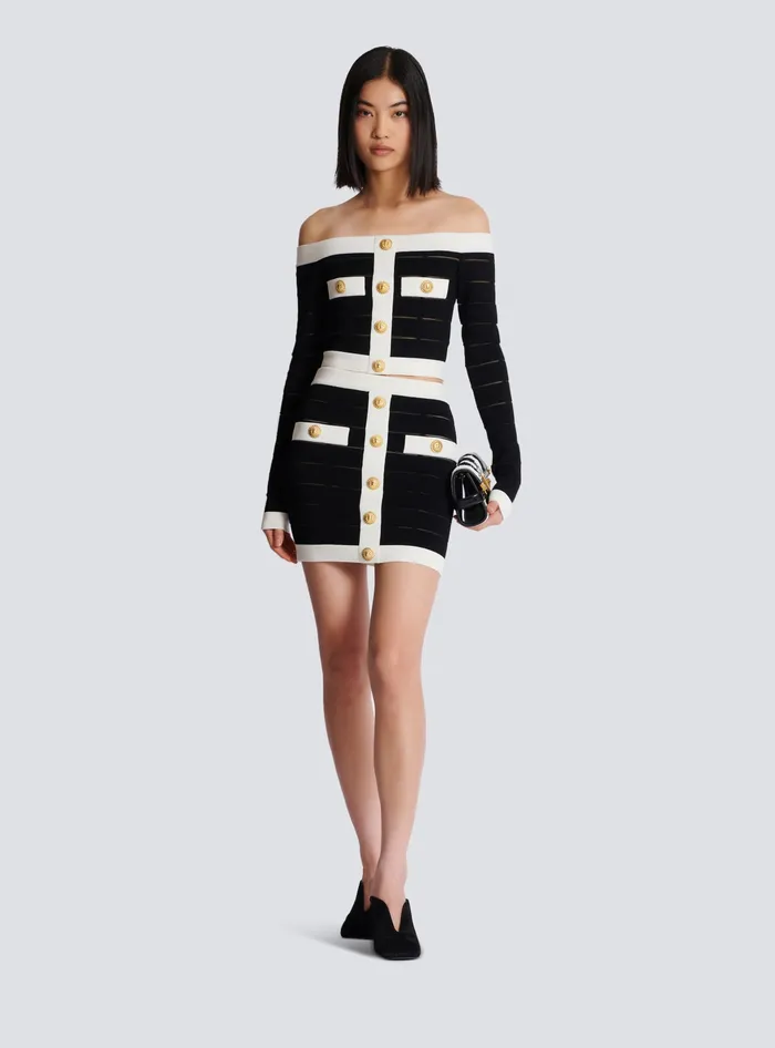 Balmain Skirts Women Twotone Buttoned Knit Skirt Black