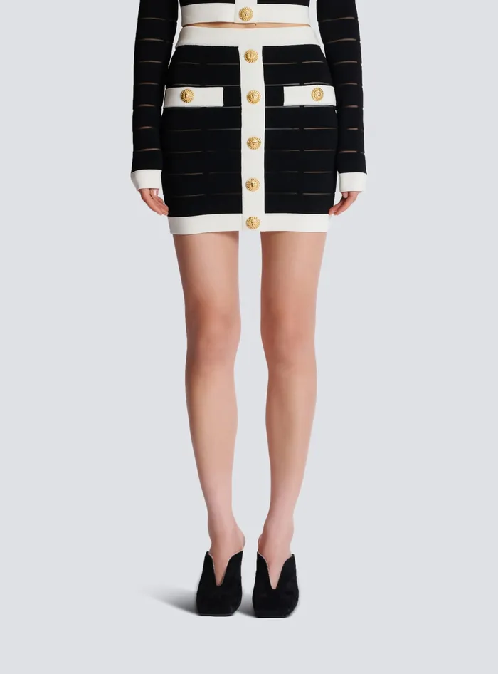 Balmain Skirts Women Twotone Buttoned Knit Skirt Black