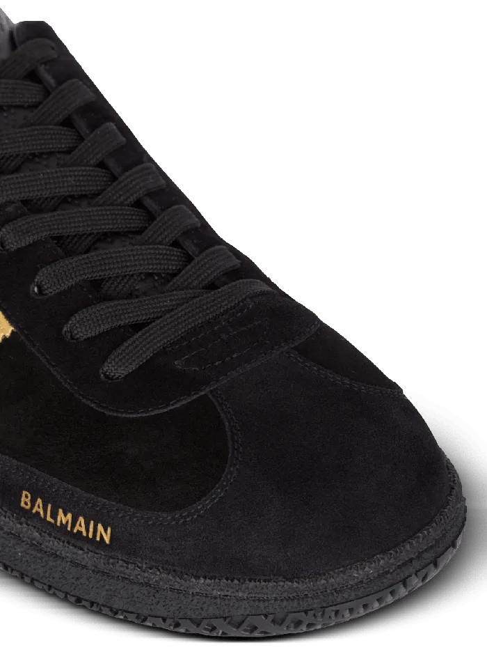 Balmain Sneakers Men Swan Suede And Patent Leather Sneakers Black