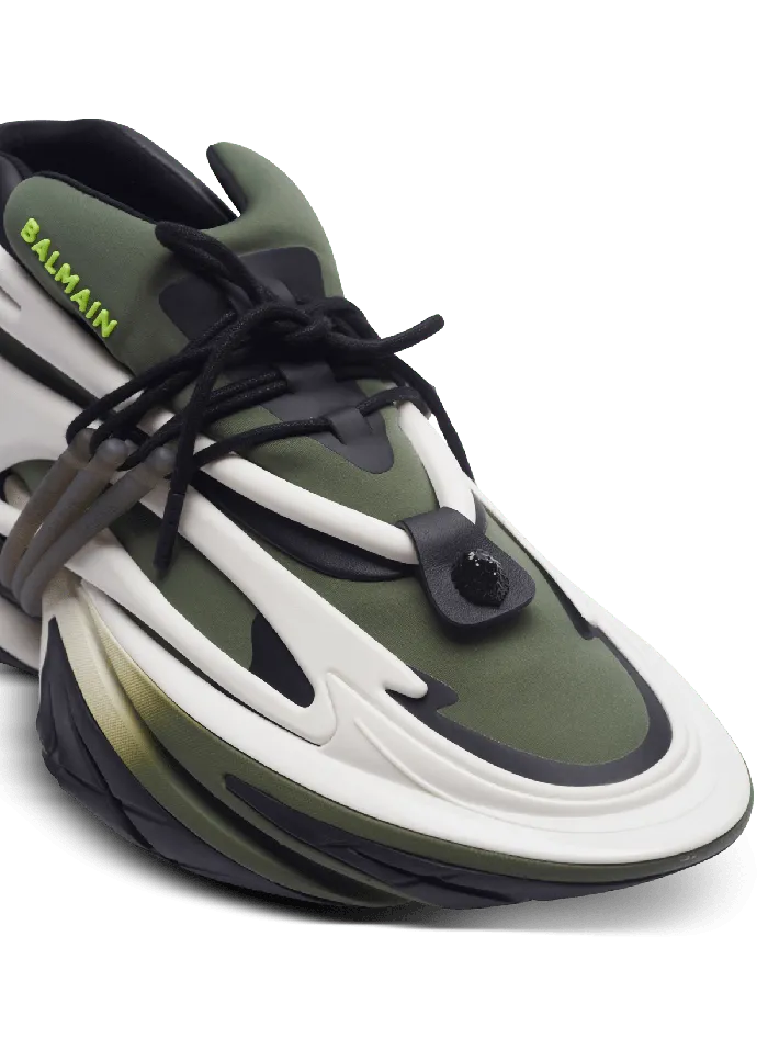 Balmain Sneakers Men Unicorn Lowtop Sneakers In Neoprene And Calfskin Khaki