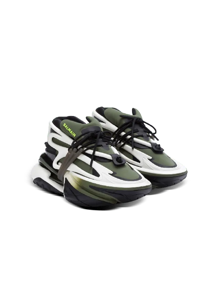 Balmain Sneakers Men Unicorn Lowtop Sneakers In Neoprene And Calfskin Khaki