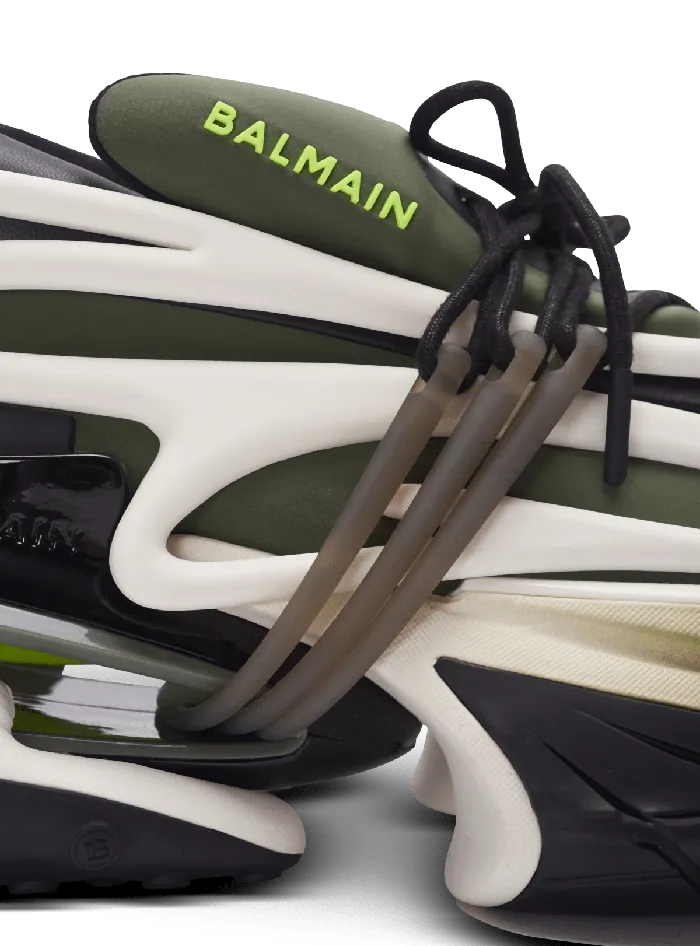 Balmain Sneakers Men Unicorn Lowtop Sneakers In Neoprene And Calfskin Khaki