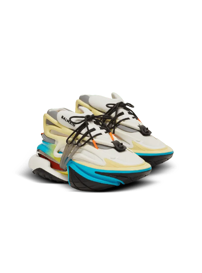 Balmain Sneakers Men Unicorn Low Trainers In Neoprene And Calfskin Multicolor