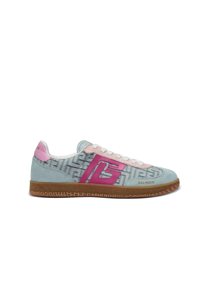 Balmain Sneakers Women Swan Leather And Denim Monogram Sneakers Blue