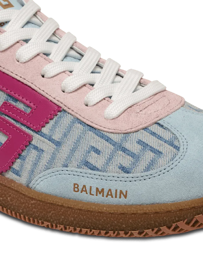 Balmain Sneakers Women Swan Leather And Denim Monogram Sneakers Blue