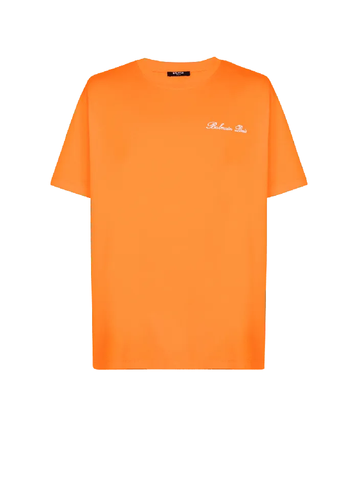 Balmain Sportswear Men Relaxed Tshirt With Signature Embroidery Orange