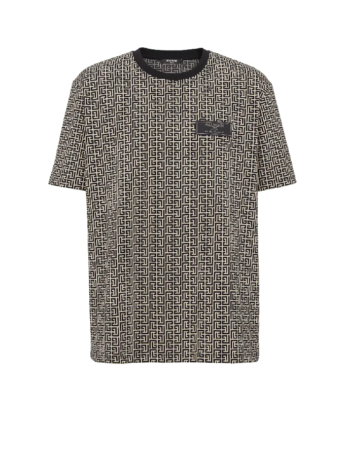Balmain TShirts Men PB Labyrinth Jacquard Tshirt Black