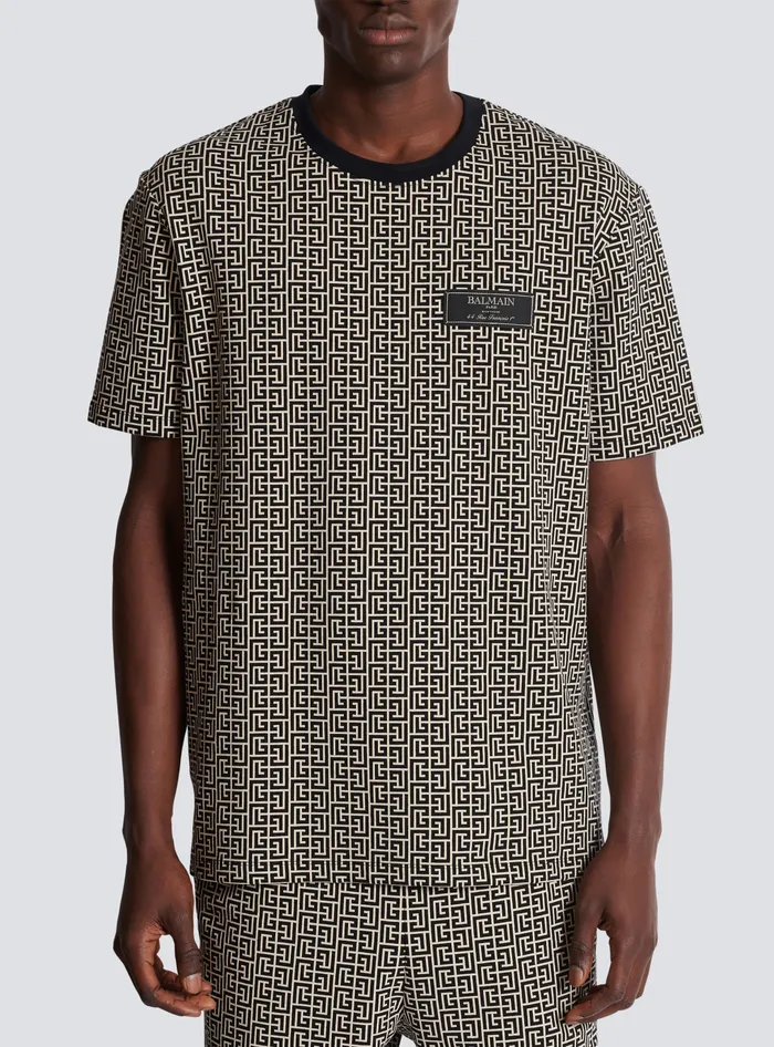Balmain TShirts Men PB Labyrinth Jacquard Tshirt Black