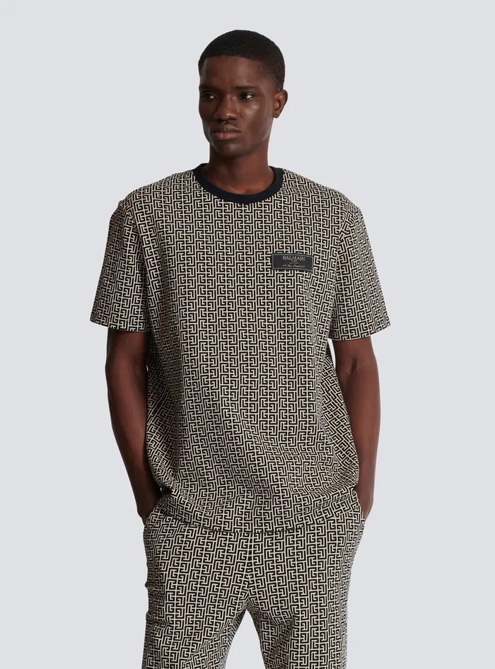 Balmain TShirts Men PB Labyrinth Jacquard Tshirt Black