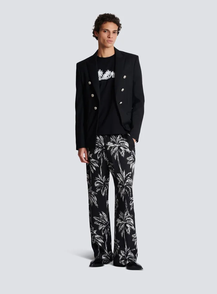 Balmain TShirts Men Tshirt With Palm Tree Signature Print Black