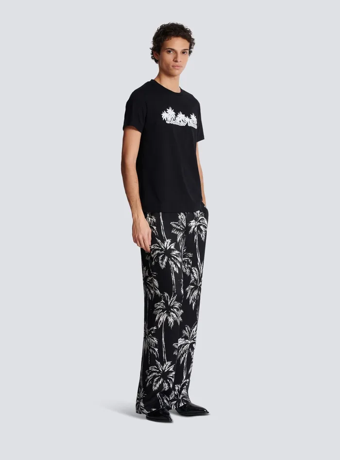 Balmain TShirts Men Tshirt With Palm Tree Signature Print Black