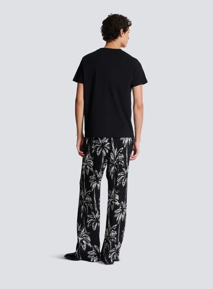 Balmain TShirts Men Tshirt With Palm Tree Signature Print Black