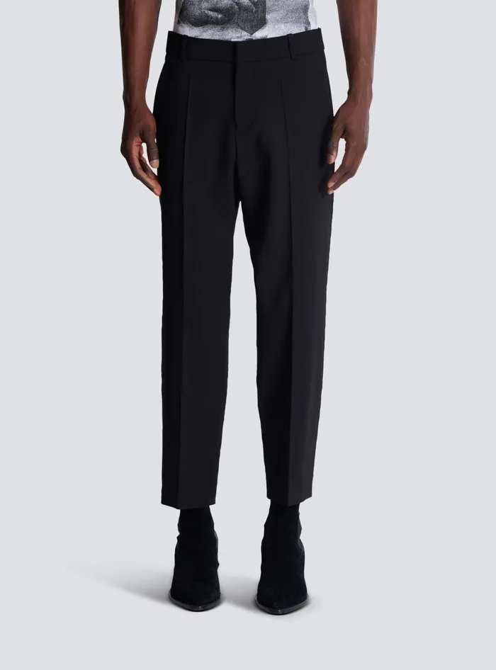 Balmain Trousers And Shorts Men Double Wool Crepe Trousers Black