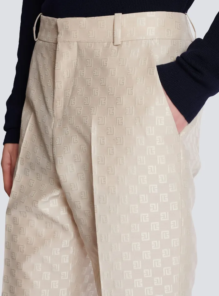 Balmain Trousers And Shorts Men PB Labyrinth Jacquard Straightleg Trousers Beige