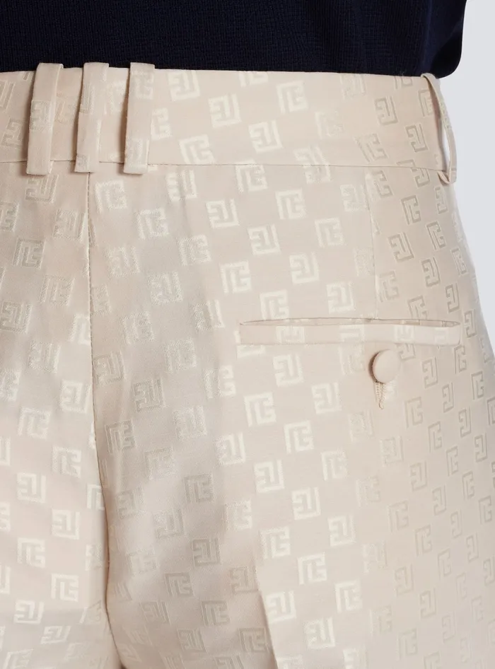 Balmain Trousers And Shorts Men PB Labyrinth Jacquard Straightleg Trousers Beige