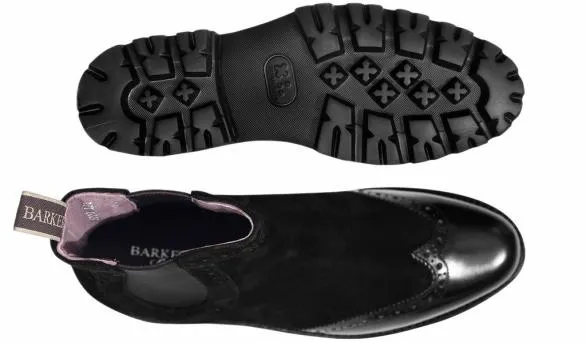 Barker Shoes Jessie 8211 Black Suede Black Polish Wing Black Suede Black Polish Wing Womens