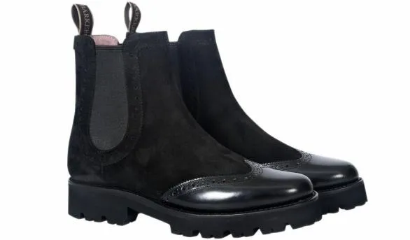 Barker Shoes Jessie 8211 Black Suede Black Polish Wing Black Suede Black Polish Wing Womens
