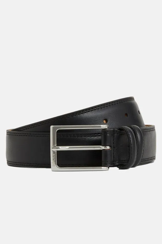 Belts Men Boggi Milano Saddlestitched Tumbled Leather Belt Black