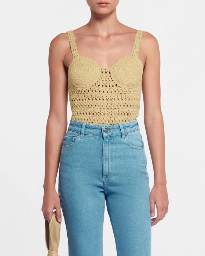 Bernou Beige Crochet Women Nanushka Tops