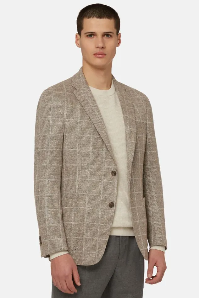 Blazers Men Boggi Milano Dove Grey Checked LinenCotton B Jersey Jacket Taupe Blazers Men Boggi Milano Dove Grey Checked LinenCotton B Jersey Jacket Taupe