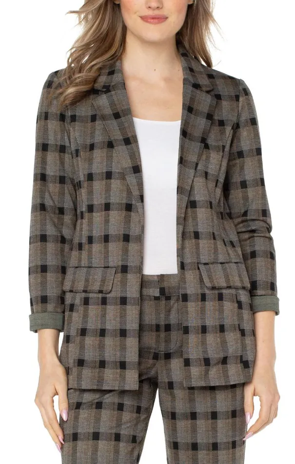 BLAZERS Women Liverpool Los Angeles BOYFRIEND BLAZER WITH PRINCESS DART PATTERN KNIT Black Granola Linear Plaid BLAZERS Women Liverpool Los Angeles BOYFRIEND BLAZER WITH PRINCESS DART PATTERN KNIT Black Granola Linear Plaid