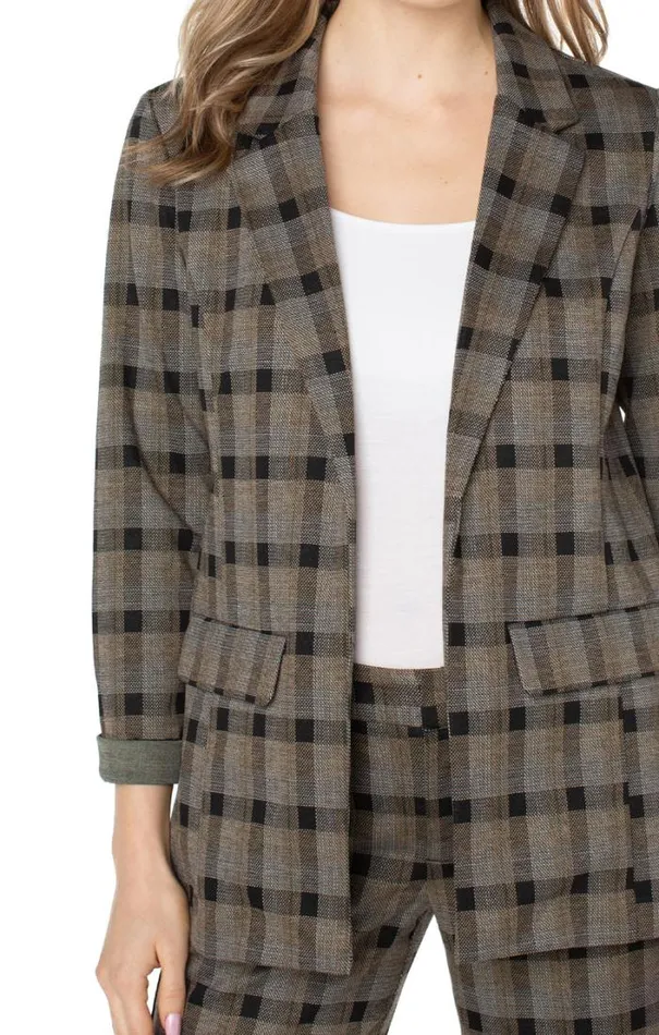 BLAZERS Women Liverpool Los Angeles BOYFRIEND BLAZER WITH PRINCESS DART PATTERN KNIT Black Granola Linear Plaid