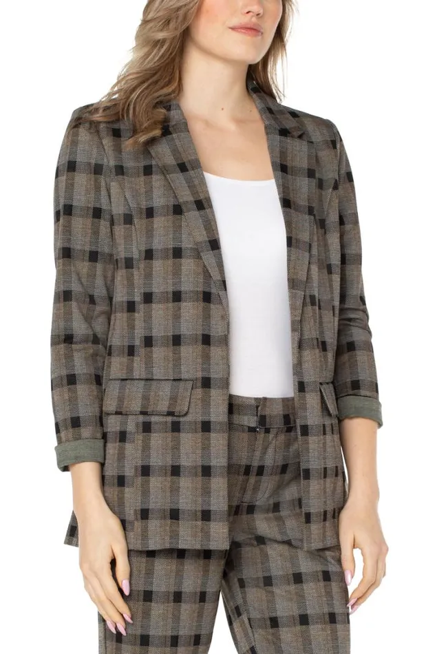 BLAZERS Women Liverpool Los Angeles BOYFRIEND BLAZER WITH PRINCESS DART PATTERN KNIT Black Granola Linear Plaid