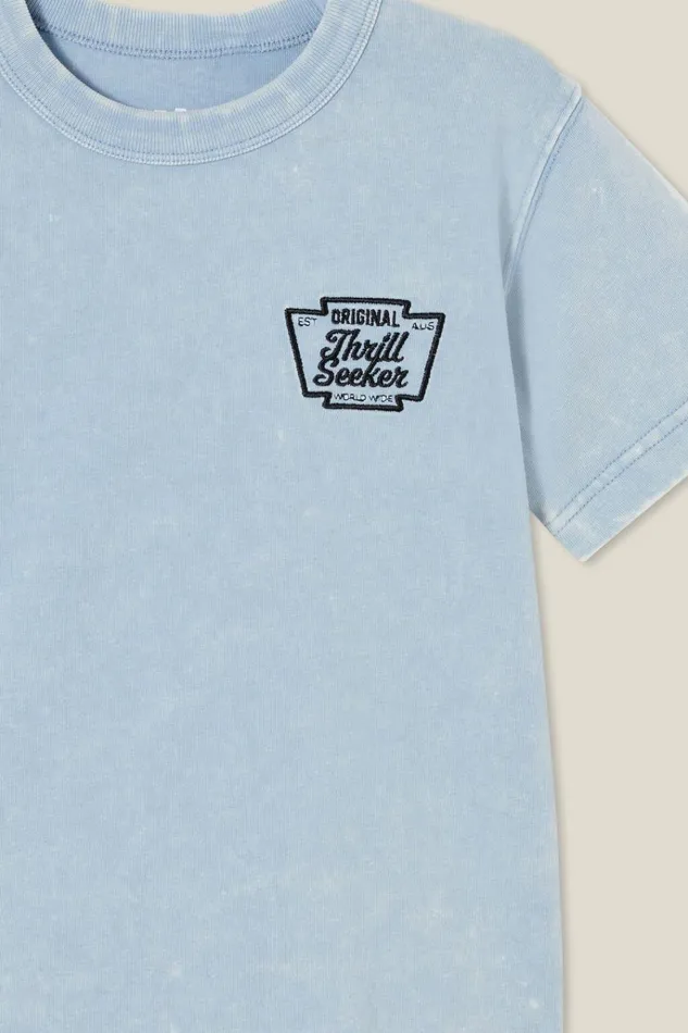 BoysGirls Tops and TShirts Cotton On Luca Acid Wash Short Sleeve Tee Dusty Bluenevermind The Chaos