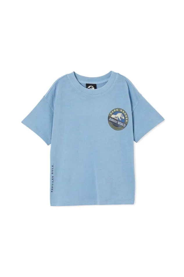 Boys Tops and TShirts Cotton On License Drop Shoulder Short Sleeve Tee Lcn Uni Dusty Bluejurassic Park