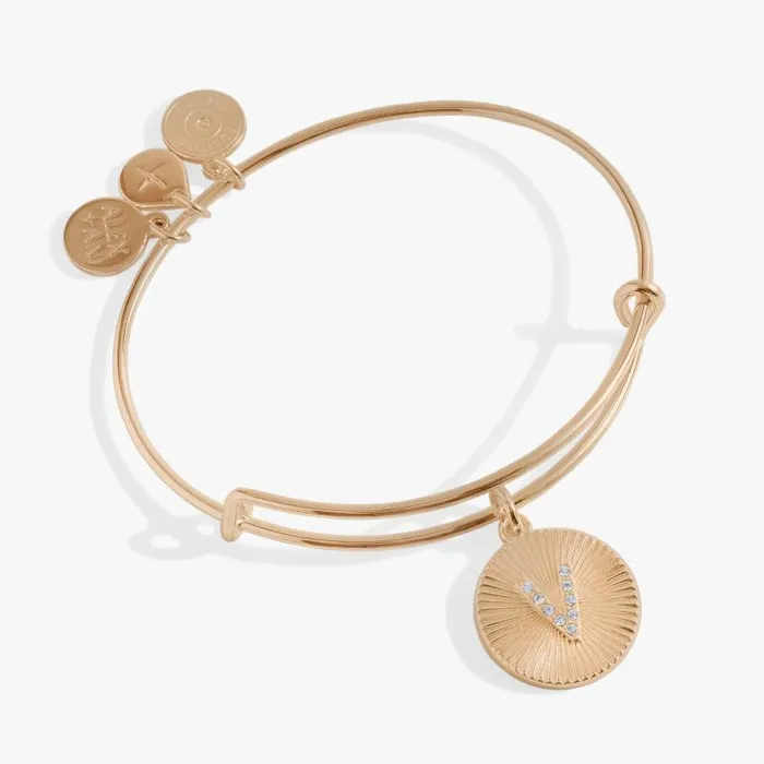 Bracelets Women Alex And Ani Initial V Pave Starburst Texture Bangle Gold