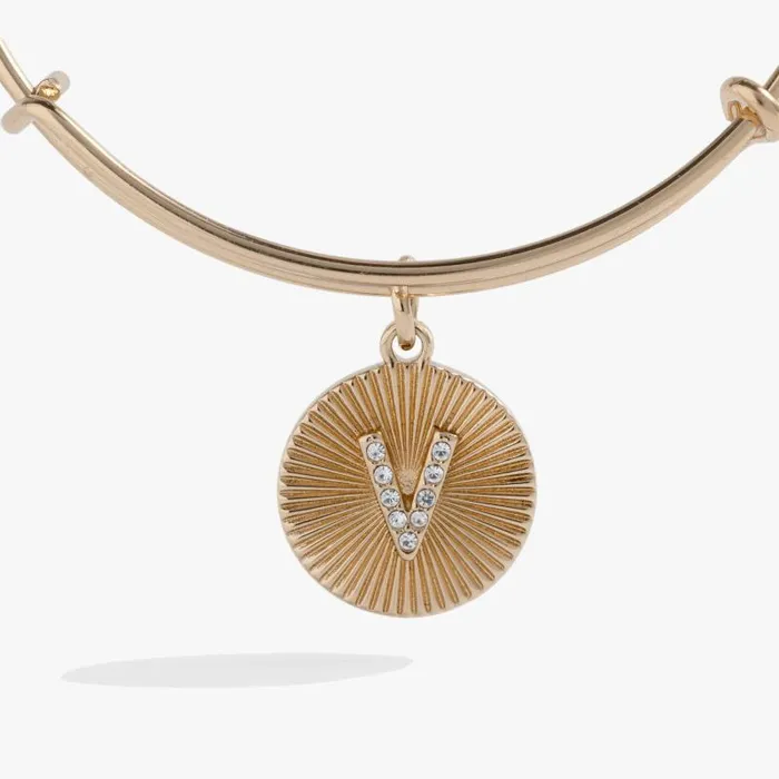 Bracelets Women Alex And Ani Initial V Pave Starburst Texture Bangle Gold