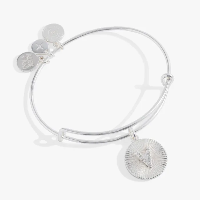 Bracelets Women Alex And Ani Initial V Pave Starburst Texture Bangle Gold
