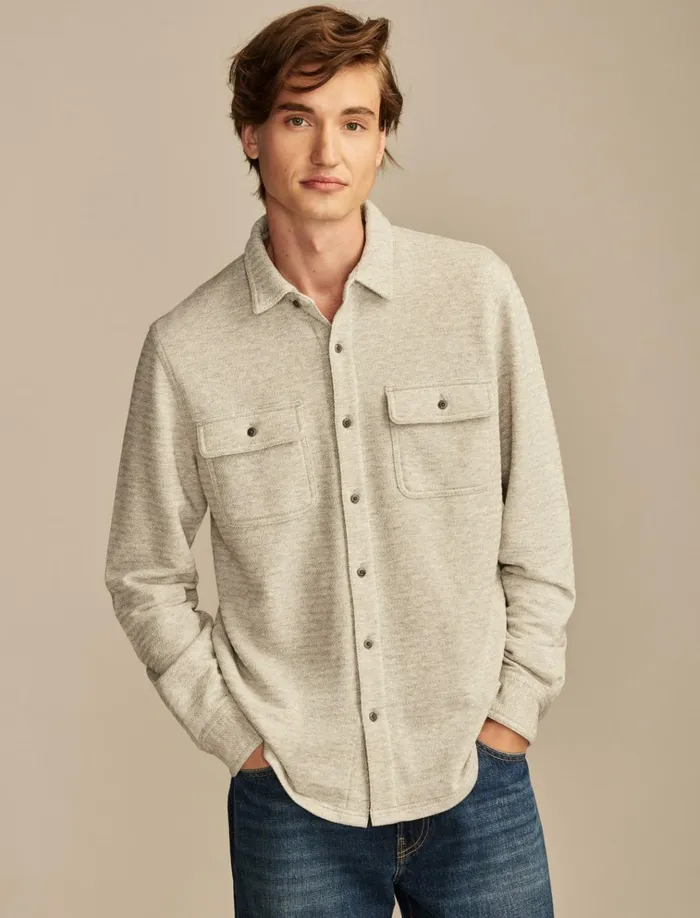 Brushed Long Sleeve Knit Shirting Heather Grey Men Lucky Brand ButtonDowns