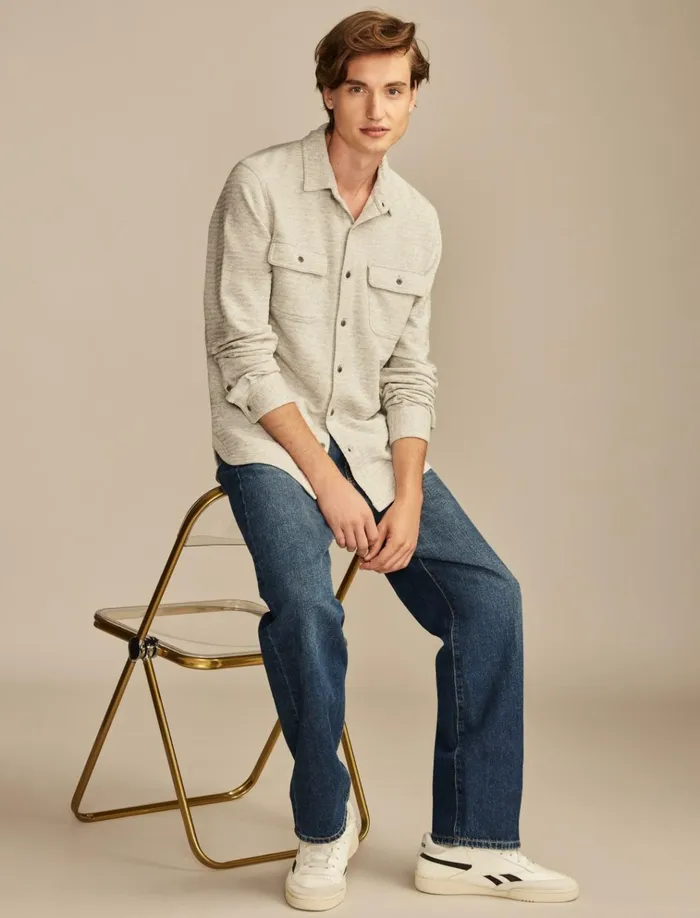 Brushed Long Sleeve Knit Shirting Heather Grey Men Lucky Brand ButtonDowns