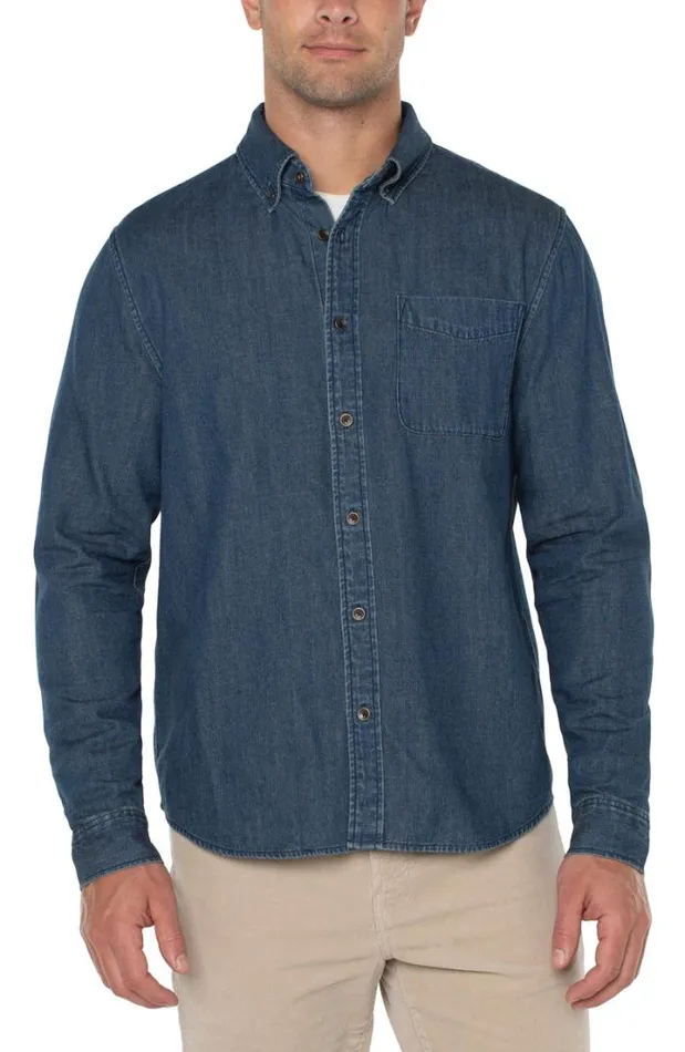 BUTTON DOWNS Men Liverpool Los Angeles WOVEN CHAMBRAY SHIRT Vintage Chambray