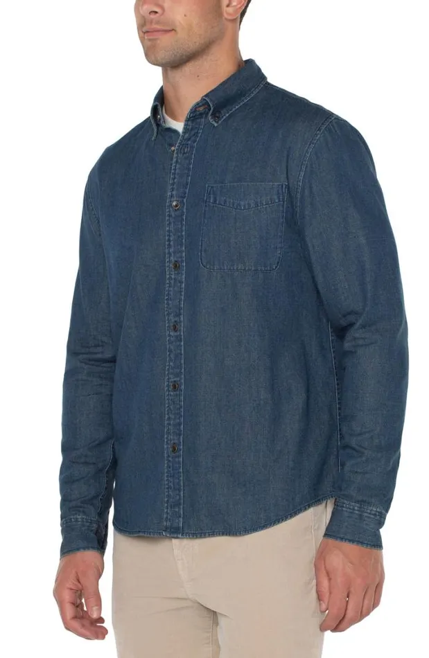 BUTTON DOWNS Men Liverpool Los Angeles WOVEN CHAMBRAY SHIRT Vintage Chambray