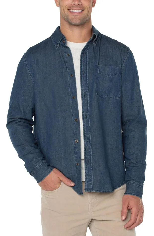 BUTTON DOWNS Men Liverpool Los Angeles WOVEN CHAMBRAY SHIRT Vintage Chambray